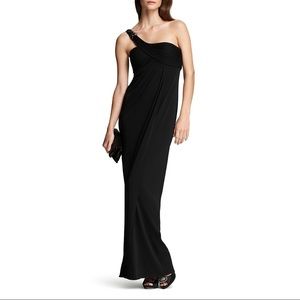 BCBG Maxazria black one shoulder gown size S